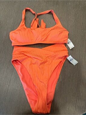 NWT aerie Coral Ribbed Bikini